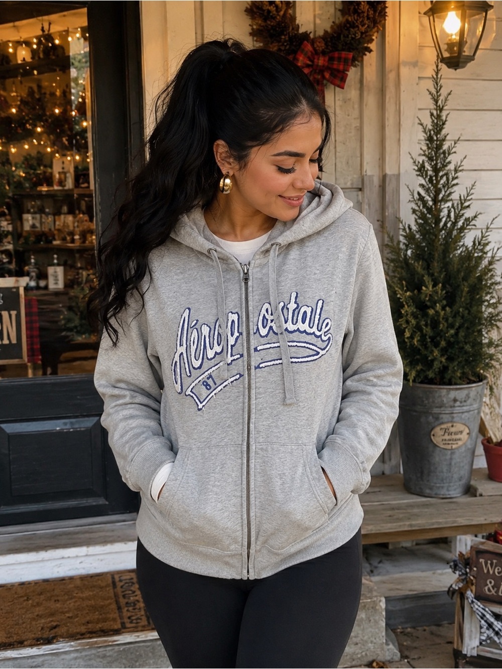Aeropostale Gray Zip-Up Hoodie | Embroidered Logo | Women’s XL